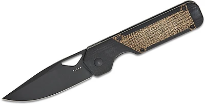 Militaw (Black G10/Burlap Micarta Inlays) Liner Lock Front Flipper Pocket Knife [3.36" Black Nitro-V] Kizer Cutlery V3634A1