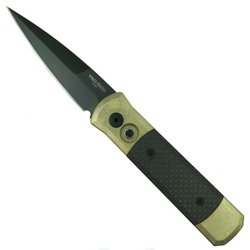 Pro-Tech Godson Auto Bronze Aluminum (Carbon Fiber Inlay) Pocket Knife (3.15" Black DLC 154CM) 7115 Limited Edition