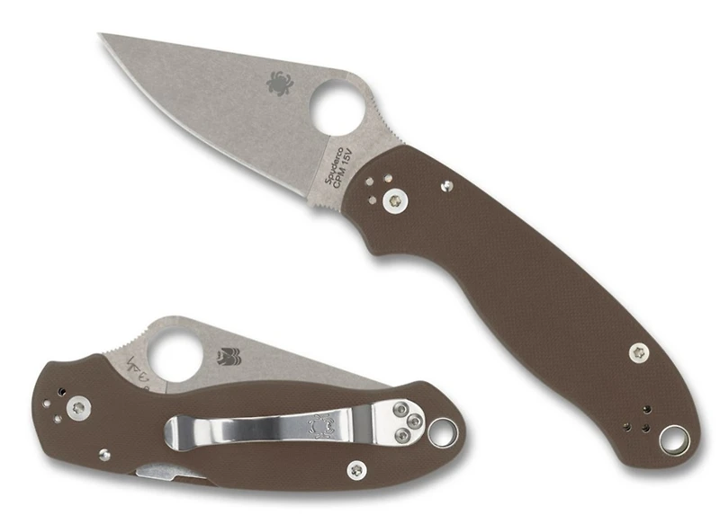 Para 3 Brown G-10 Folding Knife (2.9" Stonewash CPM 15V) Spyderco [Sprint Run] C223GPBN15V