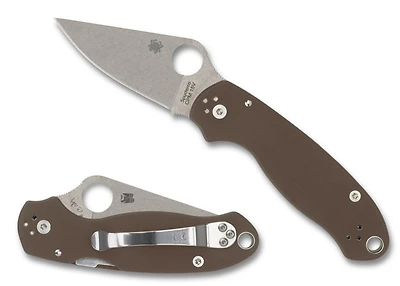 Para 3 Brown G-10 Folding Knife (2.9" Stonewash CPM 15V) Spyderco [Sprint Run] C223GPBN15V