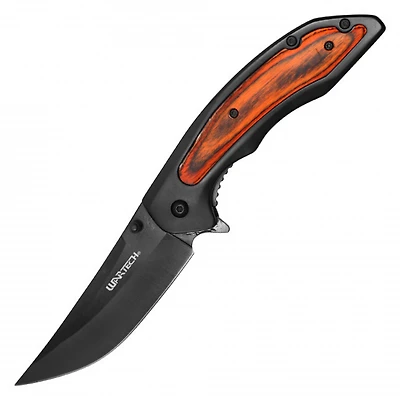 Wartech Red Wood Handle A/O Pocket Knife [3.5" Black Steel]