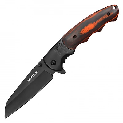 Wartech Red Wood (BLACK) Handle A/O Pocket Knife [3.75" Sheepsfoot Black Steel]
