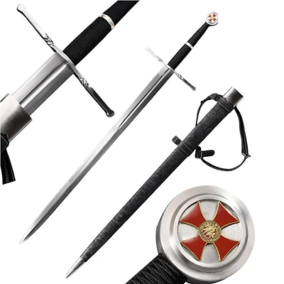 Knights Collection Battle Ready (Red Cross Straight Guard) Medieval Sword 52" (1060 Carbon Steel)