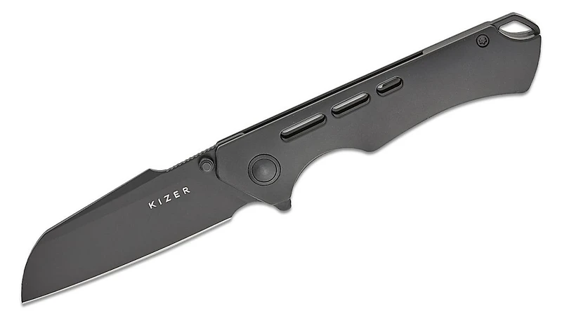 Crest Frame Lock Flipper [Black Contoured Slot Milled Titanium] Pocket Knife (3.03" Black S35VN) Kizer Cutlery Ki3714A2