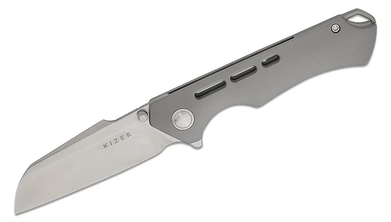 Crest Frame Lock Flipper [Contoured Slot Milled Titanium] Pocket Knife (3.03" Satin S35VN) Kizer Cutlery Ki3714A1