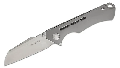 Crest Frame Lock Flipper [Contoured Slot Milled Titanium] Pocket Knife (3.03" Satin S35VN) Kizer Cutlery Ki3714A1