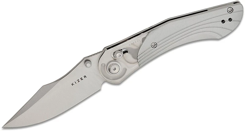 Mini Mystic (Machined Aluminum Handle with Clear Acrylic Bolsters) Clutch Lock Pocket Knife [3.2" Satin Nitro-V] Kizer Cutlery V3636A1