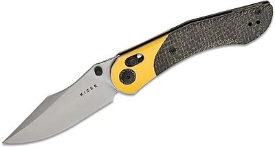 Mini Mystic (Black Burlap Micarta Handle with Distressed Copper-Colored Aluminum Bolsters) Clutch Lock Pocket Knife [3.2" Satin Nitro-V] Kizer Cutlery V3636A2