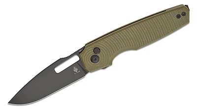 Dogfish Button Lock [Machined OD Green G10 Handle] Pocket Knife (3.14" Black Nitro-V) Kizer Cutlery V3640A2