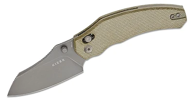 Bulldog Clutch Lock [Green Canvas Micarta Handle] Pocket Knife (3.00" Black Stonewashed Nitro-V) Kizer Cutlery V3672A3