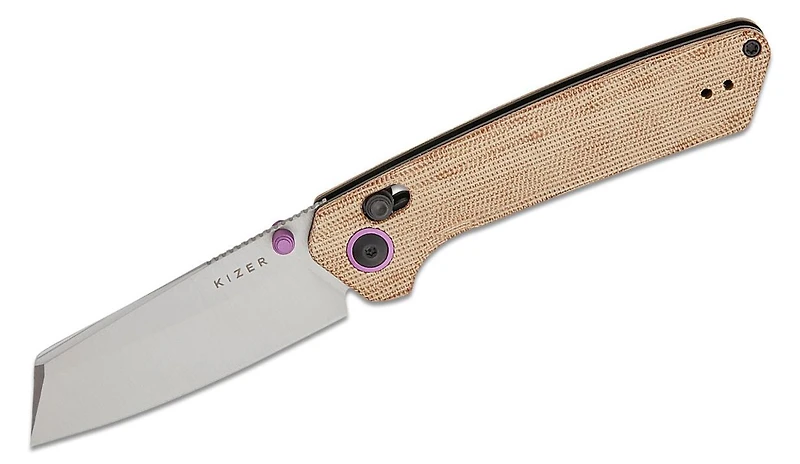 Madrac Clutch Lock [Natural Micarta Handle] Pocket Knife (3.07" Satin Nitro-V) Kizer Cutlery V3693A2