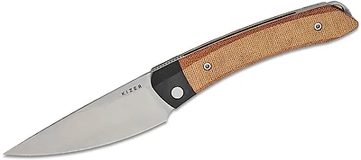 Momo (Natural Micarta) Liner Lock Front Flipper Pocket Knife [4.11" Satin Nitro-V] Kizer Cutlery V4663A2