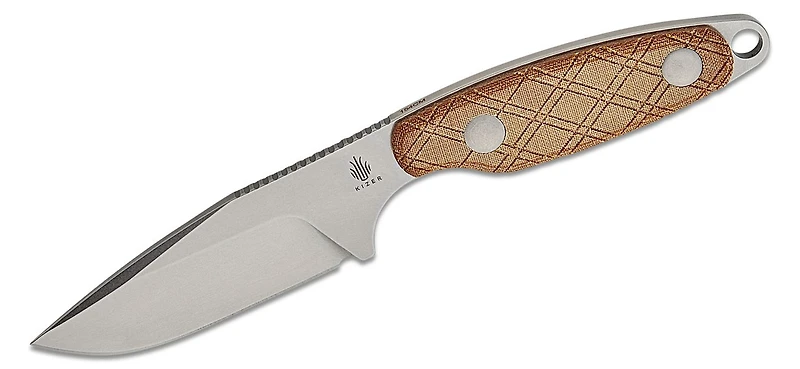 Muskrat (Argyle Pattern Brown Micarta Handle) Fixed Blade [3.15" Stonewashed 154CM] Kizer Cutlery 1064C1
