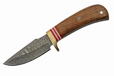 Damascus Walnut Hunter Fixed Blade (8.5" Overall)