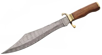 Damascus Scimitar Bowie Wood Handle Fixed Blade (17.5" Overall)