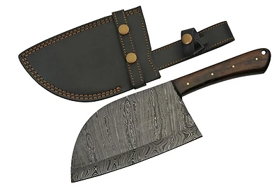 Damascus Butcher Cleaver Walnut Handle Fixed Blade (11.5" Overall)