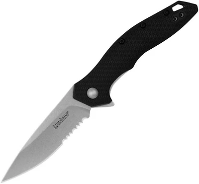 Kershaw Shoreline (Serrated) A/O Liner Lock Black GFN Pocket Knife (3" Stonewash 8Cr13MoV)