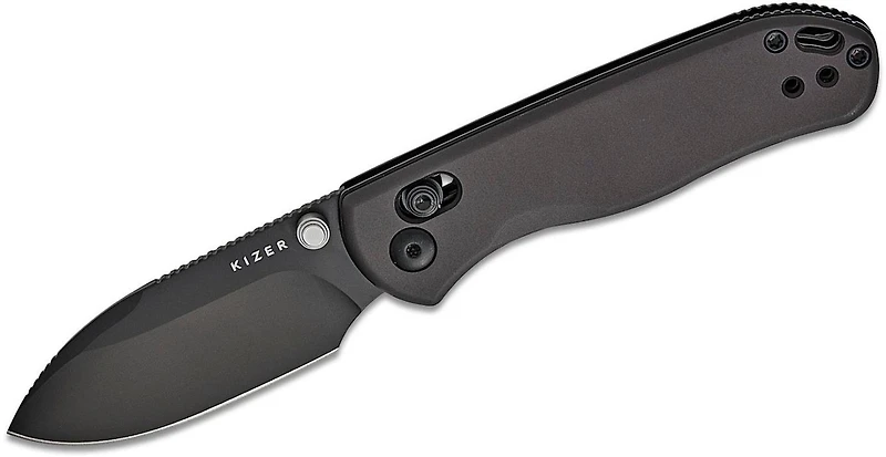 Drop Bear 2 (Black Aluminum Handle) Clutch Lock Pocket Knife [2.84" Black DLC Nitro-V] Kizer Cutlery V3619.2KD2