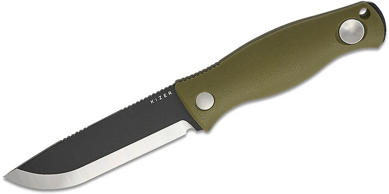 Azo Polaris [Green G10] Fixed Blade Knife [4.23" Black 1095 Carbon Steel] Kizer Cutlery 1100A2
