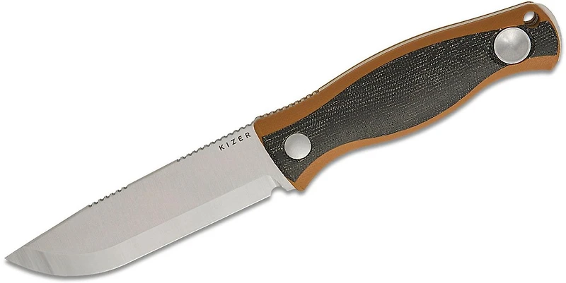 Azo Polaris [Tan G10 Handles with Black Micarta Inlays] Fixed Blade Knife [4.23" Satin AEB-L Stainless] Kizer Cutlery 1100A1