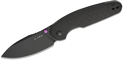 Meteora [Black Aluminum Handle] Liner Lock Pocket Knife [3.22" Black PVD Nitro-V] Kizer Cutlery V3730A2