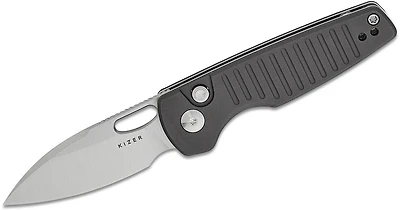 Parakeet Button Lock [Milled Black Aluminum Handle] Pocket Knife [2.46" Satin Nitro-V] Kizer Cutlery V2706A4