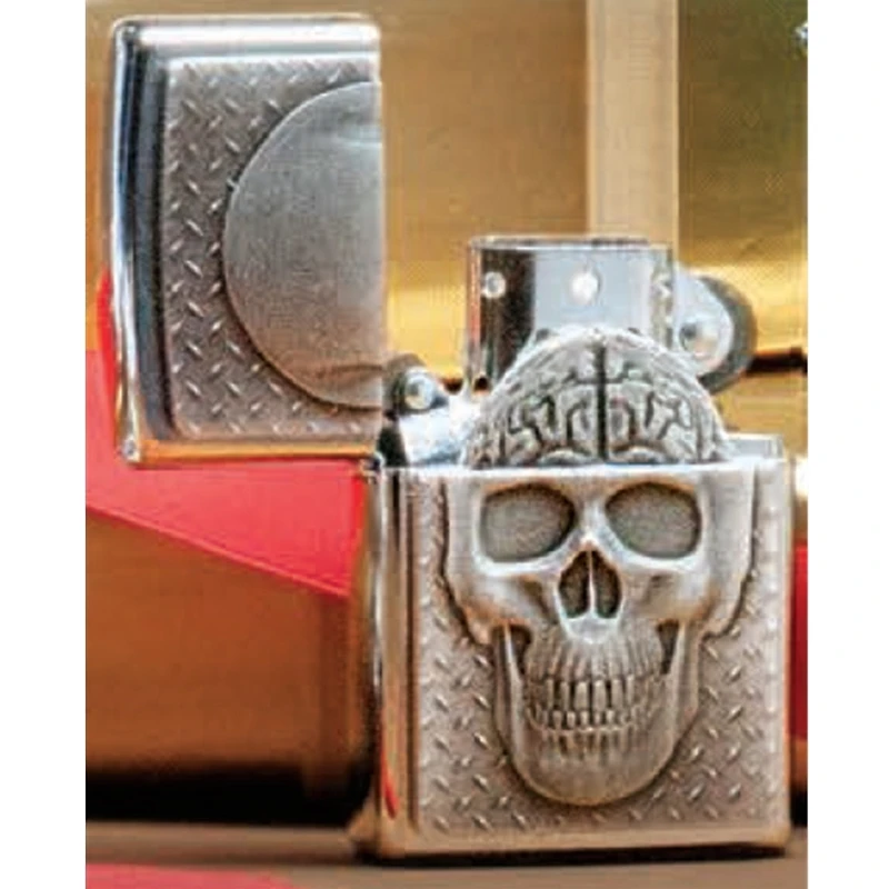 Skull Hidden Brain Brushed Chrome Zippo