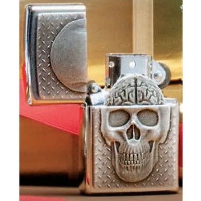 Skull Hidden Brain Brushed Chrome Zippo