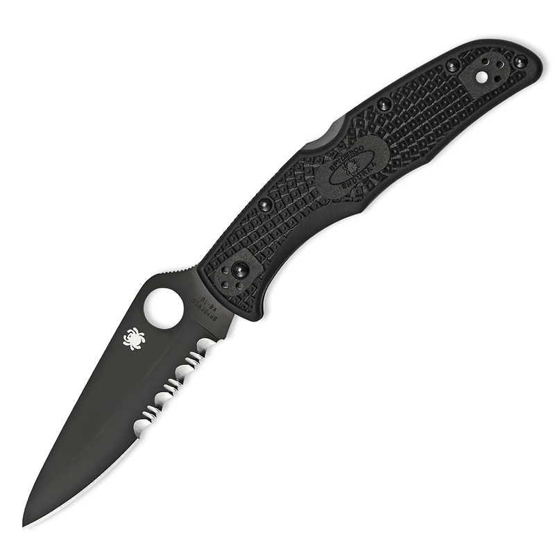 Spyderco Endura 4 Folding Knife Lockback Black FRN [3.75" Black Serrated VG-10] C10PSBBK