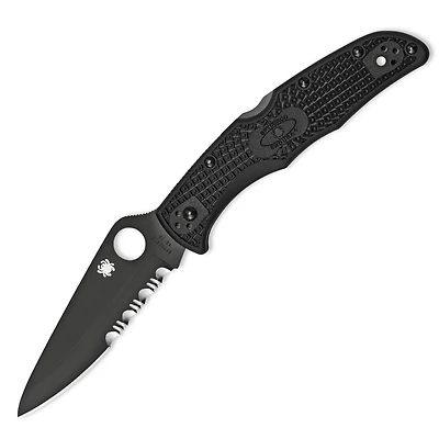 Spyderco Endura 4 Folding Knife Lockback Black FRN [3.75" Black Serrated VG-10] C10PSBBK