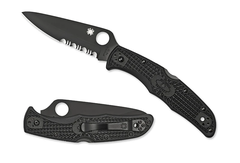 Spyderco Endura 4 Folding Knife Lockback Black FRN [3.75" Black Serrated VG-10] C10PSBBK
