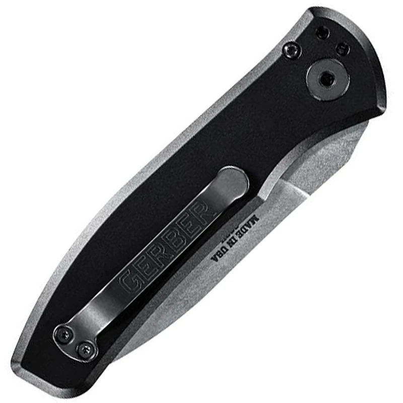Gerber Empower Automatic Knife Plunge Lock Black/White Aluminum [3.25" Stonewash Plain] 30-001323