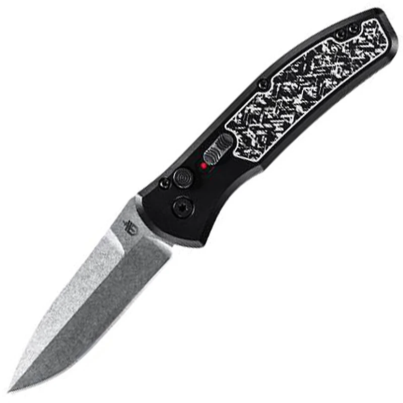 Gerber Empower Automatic Knife Plunge Lock Black/White Aluminum [3.25" Stonewash Plain] 30-001323