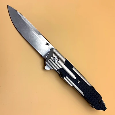 Spartan Knives Kranos Manual Knife Black/Gray Carbon Fiber [3.375" Stonewash S35VN] Spear Point SF6SWPLCF