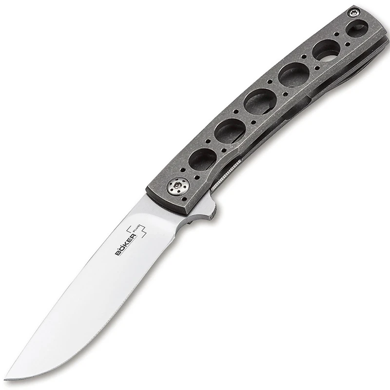 Boker Plus FR Mini Manual Knife Gray Titanium [2.875" Plain Satin] Drop Point 01BO748
