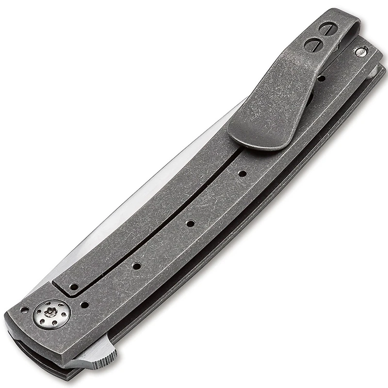 Boker Plus FR Mini Manual Knife Gray Titanium [2.875" Plain Satin] Drop Point 01BO748