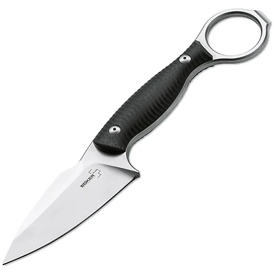 Boker Plus Accomplice Fixed Blade Knife Black G-10 [3.125" Plain Satin] Spear Point 02BO175