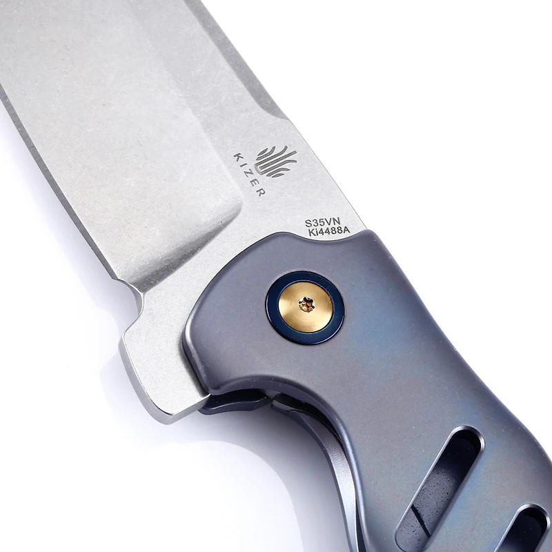 Kizer C01C Folding Knife Frame Lock Blue Titanium [3.25" Stonewash S35VN] Sheepsfoot Ki4488A