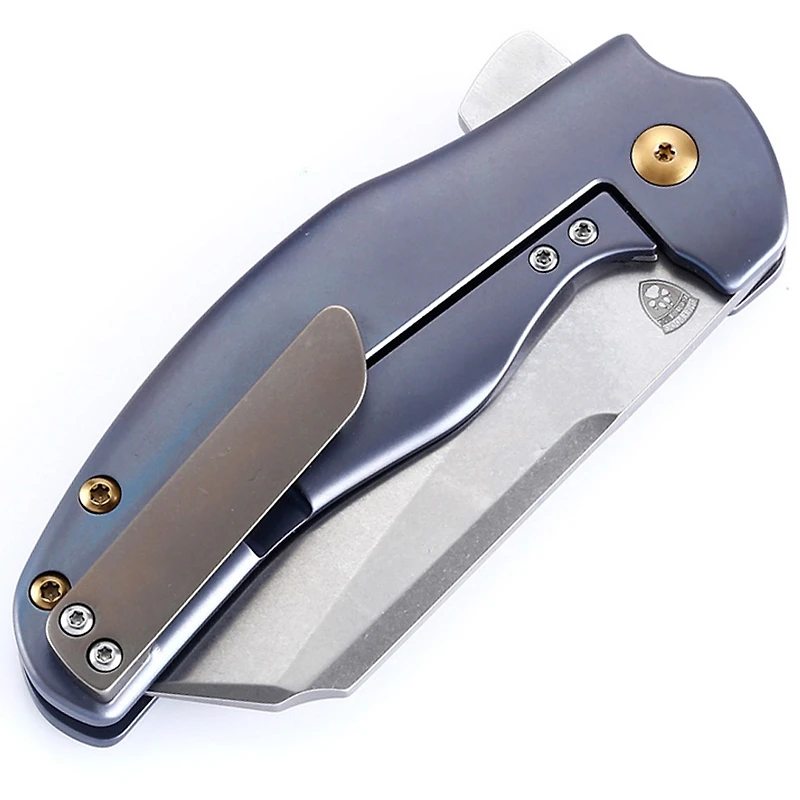 Kizer C01C Folding Knife Frame Lock Blue Titanium [3.25" Stonewash S35VN] Sheepsfoot Ki4488A