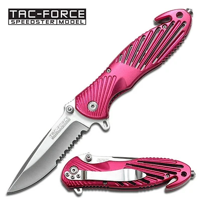 Pink Serrated Rescue Spring Assisted Pocket Knife