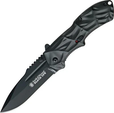 S&W Black Ops Spring Assisted Knife Liner Lock Black Aluminum [3.35" Black Plain] Drop Point