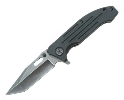 Black Tanto Stonewash Spring Assisted Pocket Knife