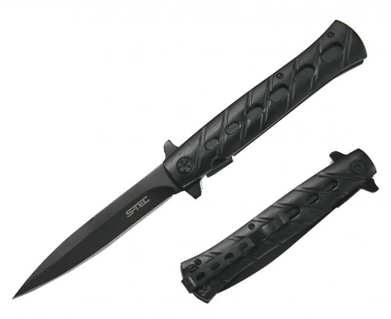 S-Tec BK Stiletto A/O Pocket Knife (All Black)