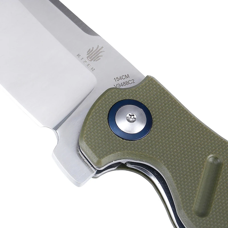 Kizer Vanguard Series Mini C01C Manual Knife Liner Lock OD Green G-10 [2.63" Satin 154CM] Sheepsfoot V3488C2