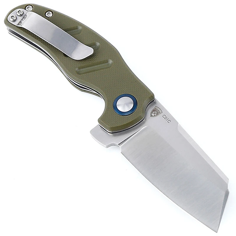 Kizer Vanguard Series Mini C01C Manual Knife Liner Lock OD Green G-10 [2.63" Satin 154CM] Sheepsfoot V3488C2