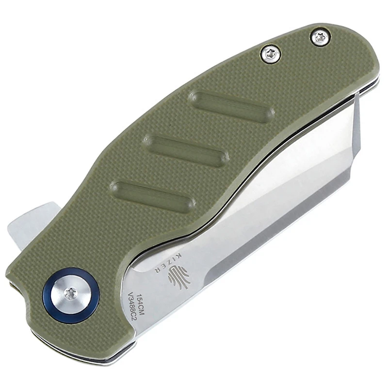 Kizer Vanguard Series Mini C01C Manual Knife Liner Lock OD Green G-10 [2.63" Satin 154CM] Sheepsfoot V3488C2