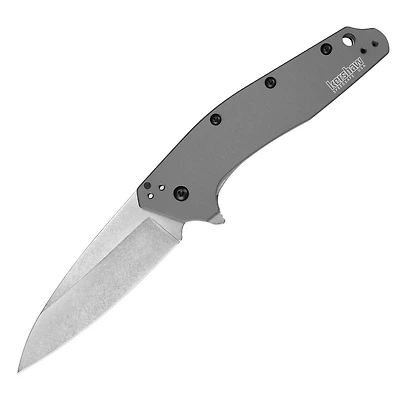 Kershaw Dividend Spring Assisted Knife Gray Aluminum [3.00" Stonewash 420HC] Wharncliffe 1812GRY
