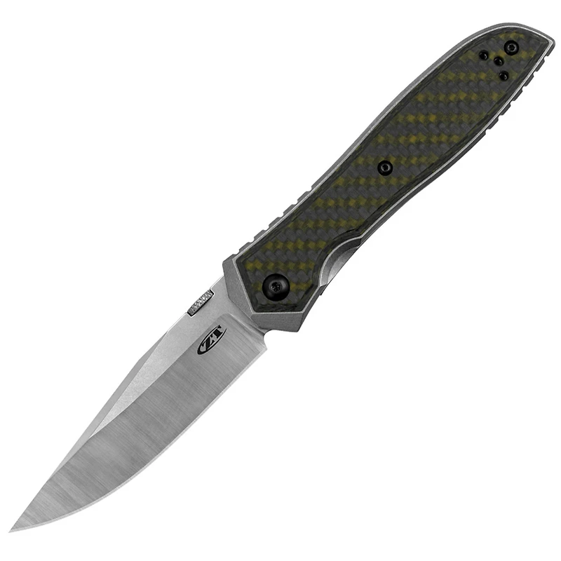 Zero Tolerance 0640 Manual Knife Frame Lock Black/Green Titanium/Carbon Fiber [3.75" Plain Satin] Clip Point 0640