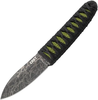 CRKT Akari Fixed Blade Knife Black/Green Cord [2.75" Gray 8Cr13MoV] Drop Point 2480