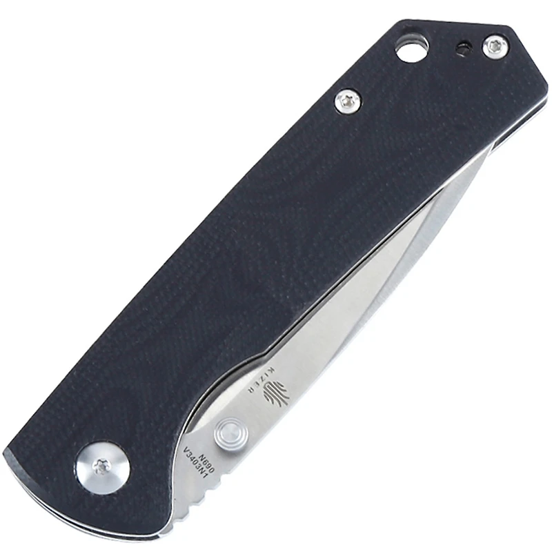 Kizer Vanguard Series Vigor Manual Knife Liner Lock Black G-10 [3.00" Satin N690] Drop Point V3403N1